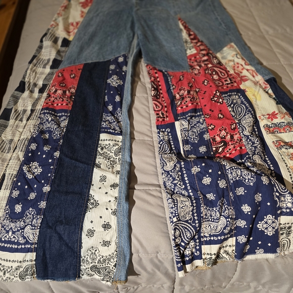 Free People Coetez Bandana Wide Leg Patchwork Jeans - Picture 3 of 6